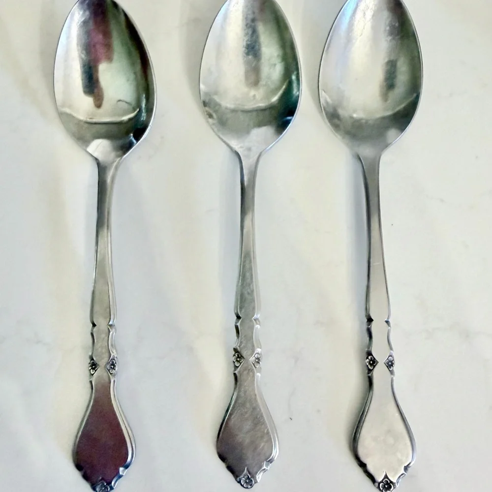 Vintage Rogers Stainless Steel Spoons Set of 3 | Floral Flatware Replacement